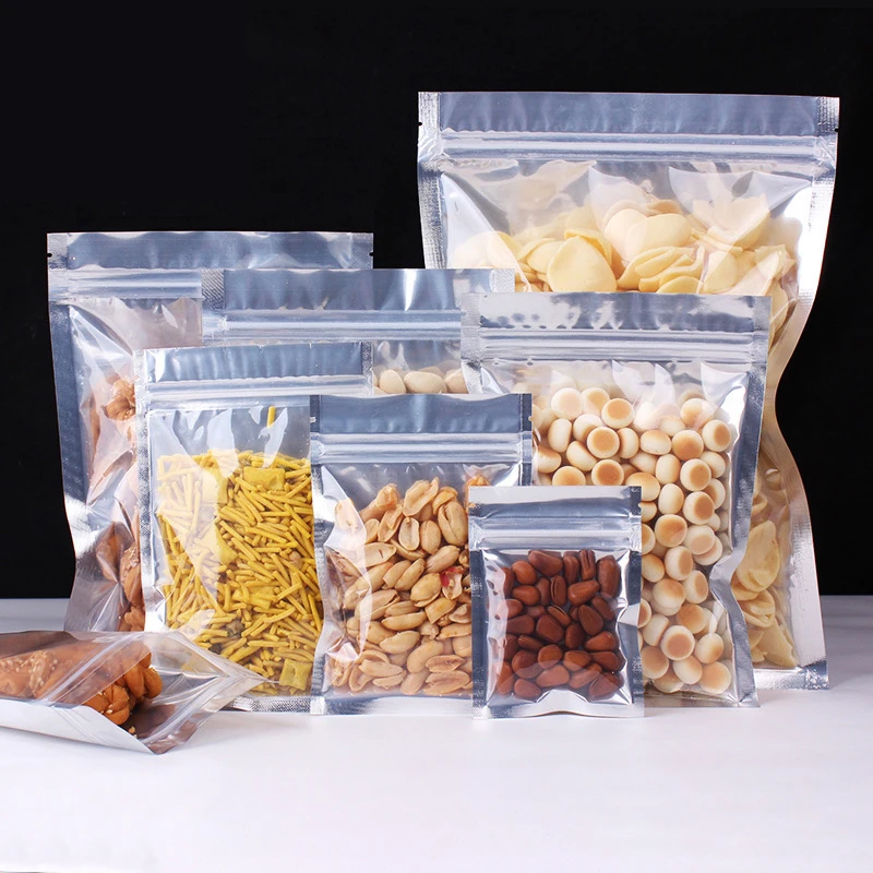 

100PCS Aluminum Plated Translucent Self Sealing Food Packaging Plastic Bag Aluminum Foil Zipper Bag Food Storage Bag