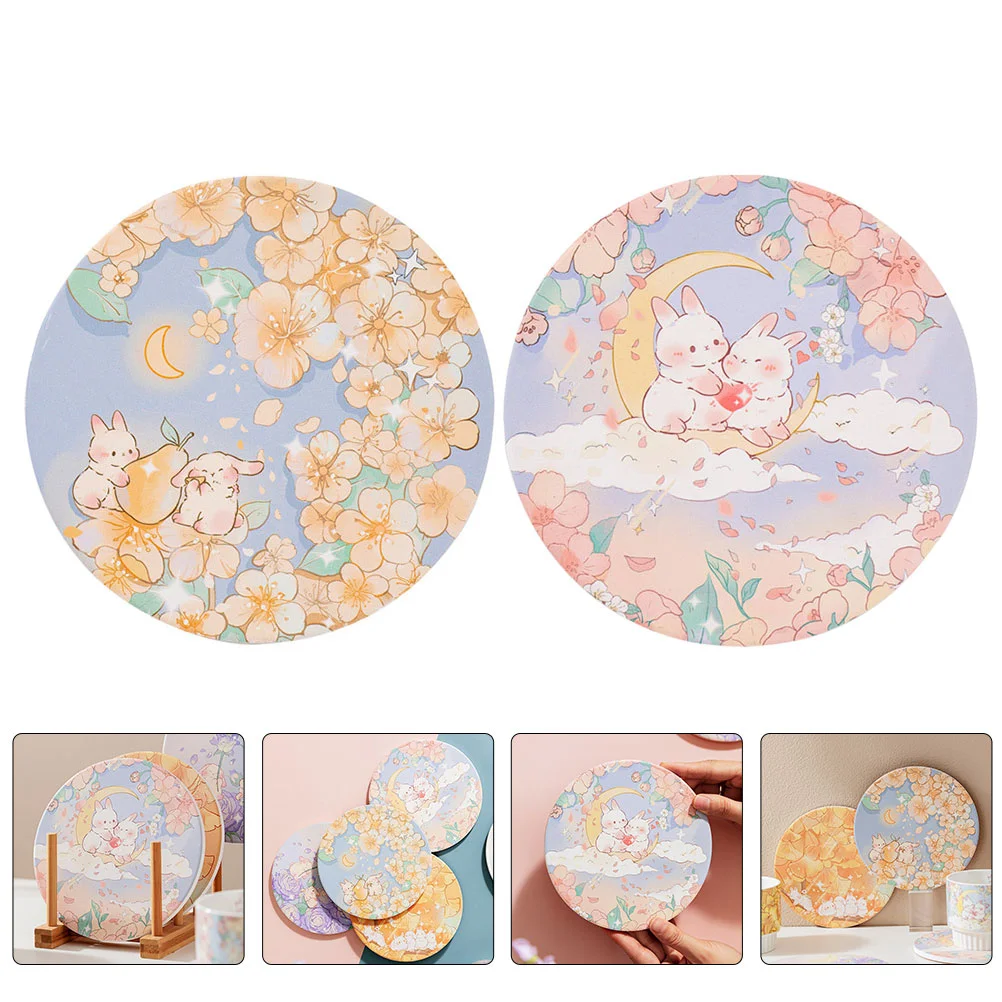 

Coasters Cup Coaster Ceramic Matmats Table Round Cork Holder Drinks Pad Coffee Stone Absorbent Bunny Gift Tabletop Decorative