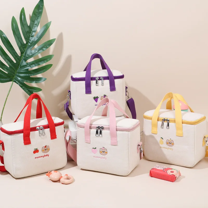 

Cartoon Bear Mommy Bag Lunch Bag Canvas Large Capacity Insulation Handbags Multifunctional Thermal Box Portable Picnic Travel
