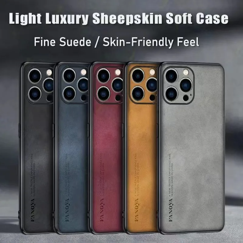 

Luxury Sheepskin Leather Phone Case For iPhone 14 Plus 13 12 Mini 11 Pro Max XR X XS Max 7 8 Plus Soft Solid Color Back Cover
