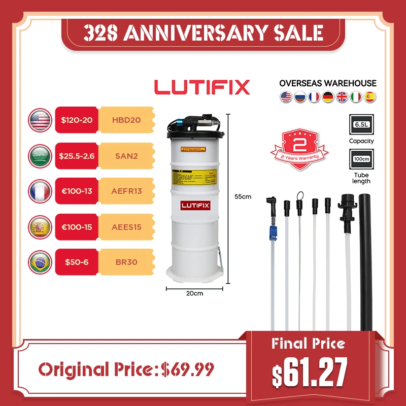 

LUTIFIX 6.5L Автоматическая пневматическая коробка передач, замена инструмента, экстрактор масла, насос, пневматический вакуумный насос