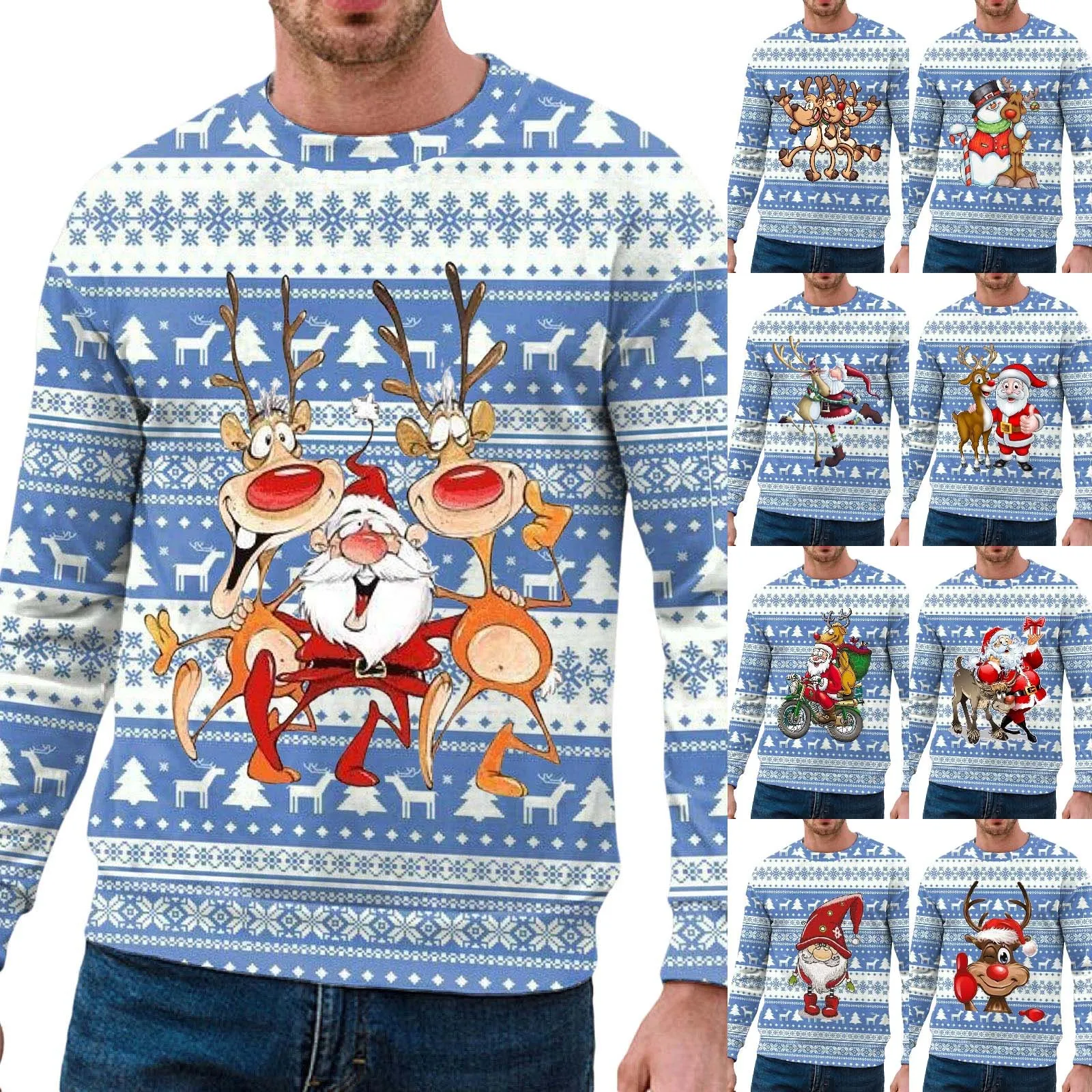 

Mens Autumn And Winter Casual Trend Christmas Printed Pullover Crewneck Hoodie European Style casual Running