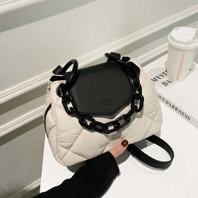 

Сумка-тоут 2023, популярная зимняя стеганая женская сумка из искусственной кожи с подкладкой, роскошная брендовая сумка через плечо с цепочкой