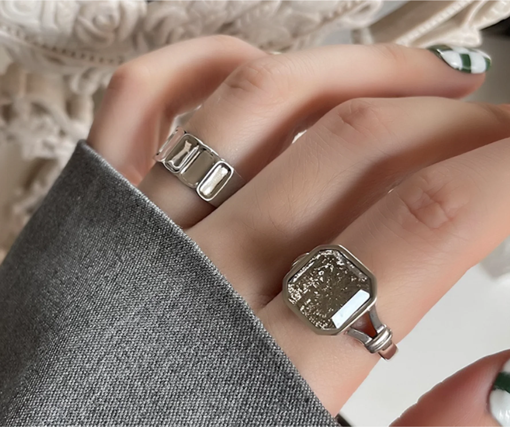 

2023 new trend Simple square zircon S925 silver opening adjustable rings for women fashion jewelry