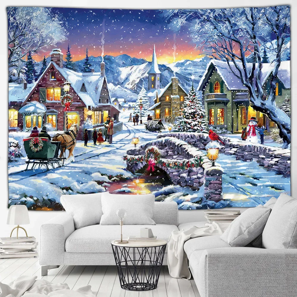 

Christmas Festive Atmosphere Tapestry Wall Hanging Xmas Tree Happy New Year Bedroom Living Room Wall Hanging Mural Art Decor