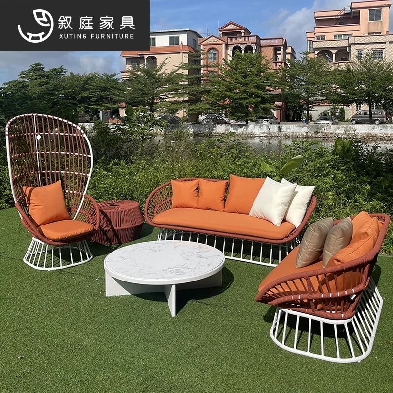 Outdoor Garden Courtyard High Back Recliner Small Coffee Table Combination Furniture