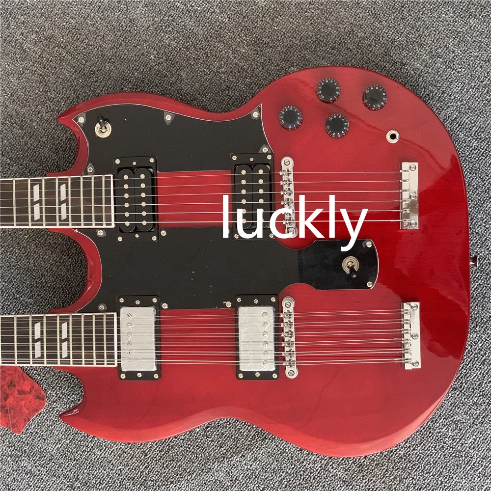 Электрогитара под заказ темно-Красная гитара JimmyPage с двойной шеей 6 + 12 струн |