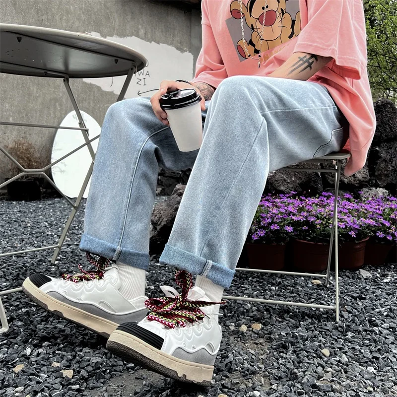 New Streetwear Baggy Jeans Men Korean Fashion Loose Straight Wide Leg Pants Male Brand Clothing Black Light Blue Man Women Pants