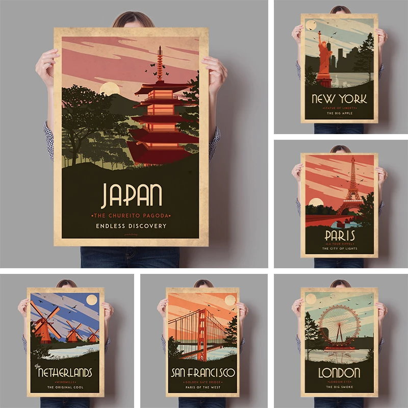Винтажные постеры для туристической достопримечательности настенные