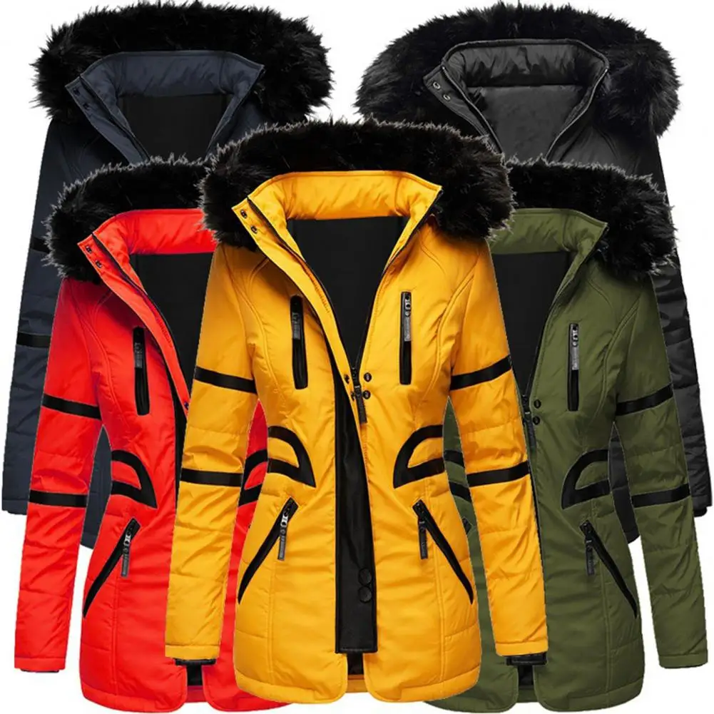Winter Women's Jacket Coat Solid Color Zipper Coat Waist Tight Plush Hooded Quilted Women's Outdoor Style Overcome
