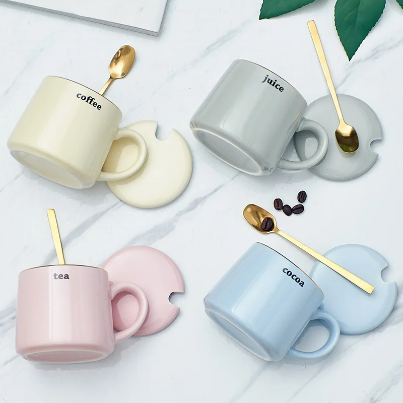 

Nordic Minimalist Ceramic Mugs Coffee Cups Office Water Cups Afternoon Tea Cups Coffee Mug with Lids and Spoons Gifts Friends