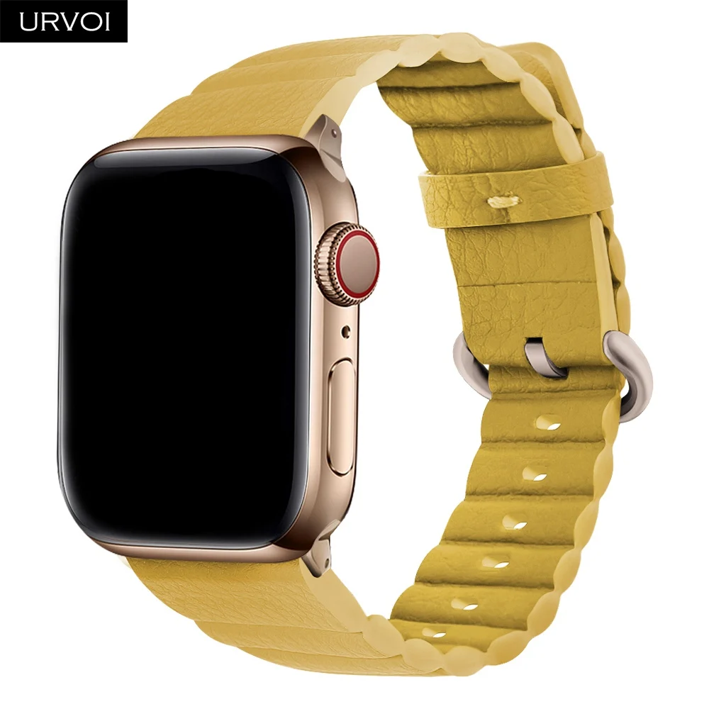Кожаный ремешок URVOI для Apple Watch band iwatch series 7 6 SE 5 4 321 двухцветный с магнитной