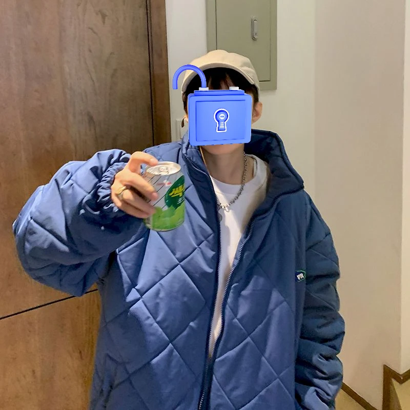 Men's Velvet Padded Winter Coat Warm Cotton Bubble Coat Bread Coat Fashionable All-match Black and White Basic Coat Men Clothing