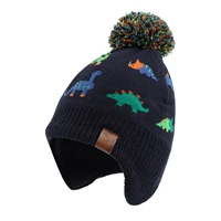 winter baby boys ear protection knitted hat autumn girls fashion earflap cap ourdoor warn dinosaur beanie