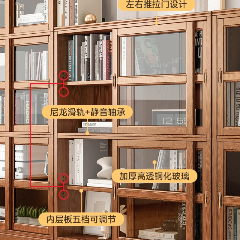 

Американский книжный шкаф из массива дерева со стеклянной дверью, пыленепроницаемый шкаф для дисплея, раздвижная дверь, комбинированный шкаф для хранения в гостиной