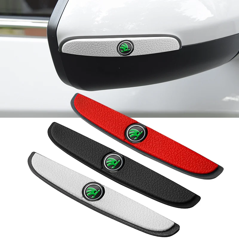 

4pcs Car Styling Anti-Collision Strip Rearview Mirror Sticker for Skoda Logo Rapid Octavia Fabia Laura Superb 2 VRS Yeti Kodiaq