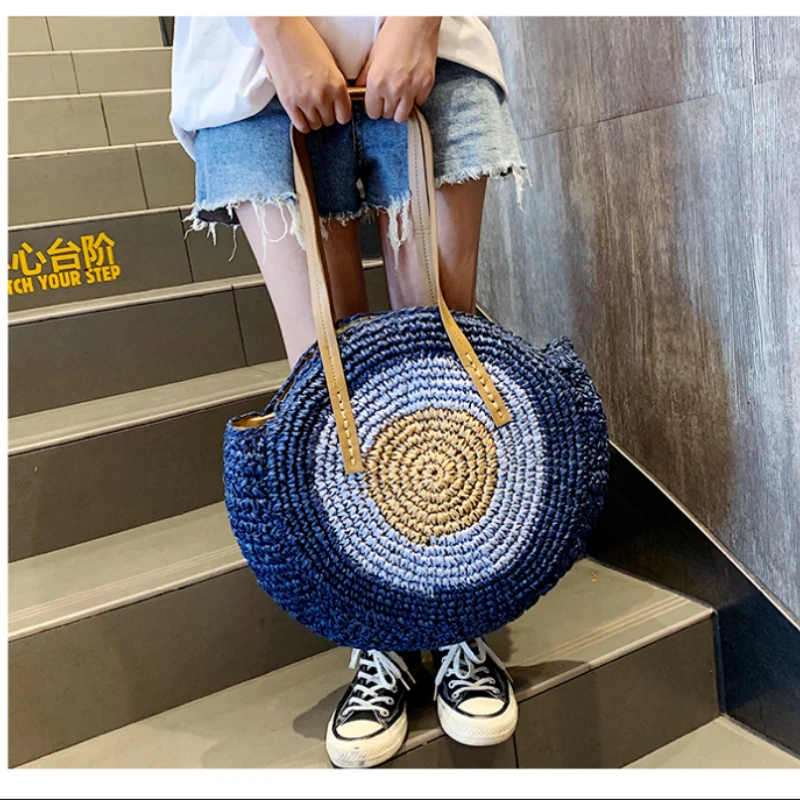 Простая круглая соломенная сумка на одно плечо Ins милый пляжный саквояж ручной