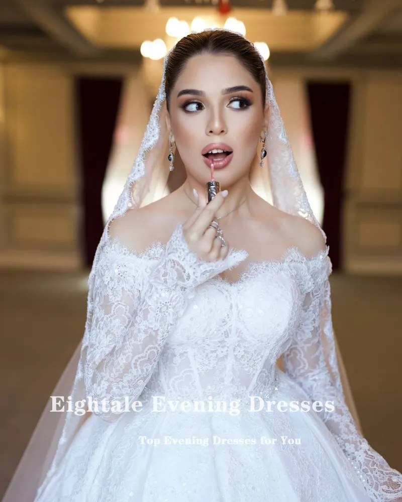 Eightale Элегантное свадебное платье в стиле бохо с открытыми плечами атласное