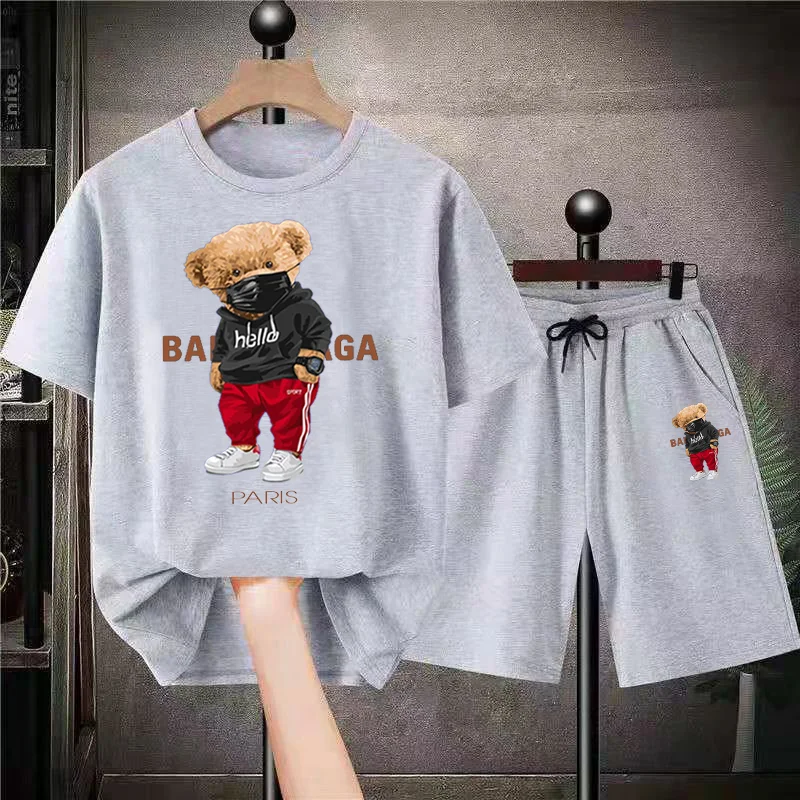 New Fashion Brand T Shirts Suits Mens Cool Bear Print Oversized Designer Sportwear Luxury 2 Piece Tops Short Shirt Sets Clothes