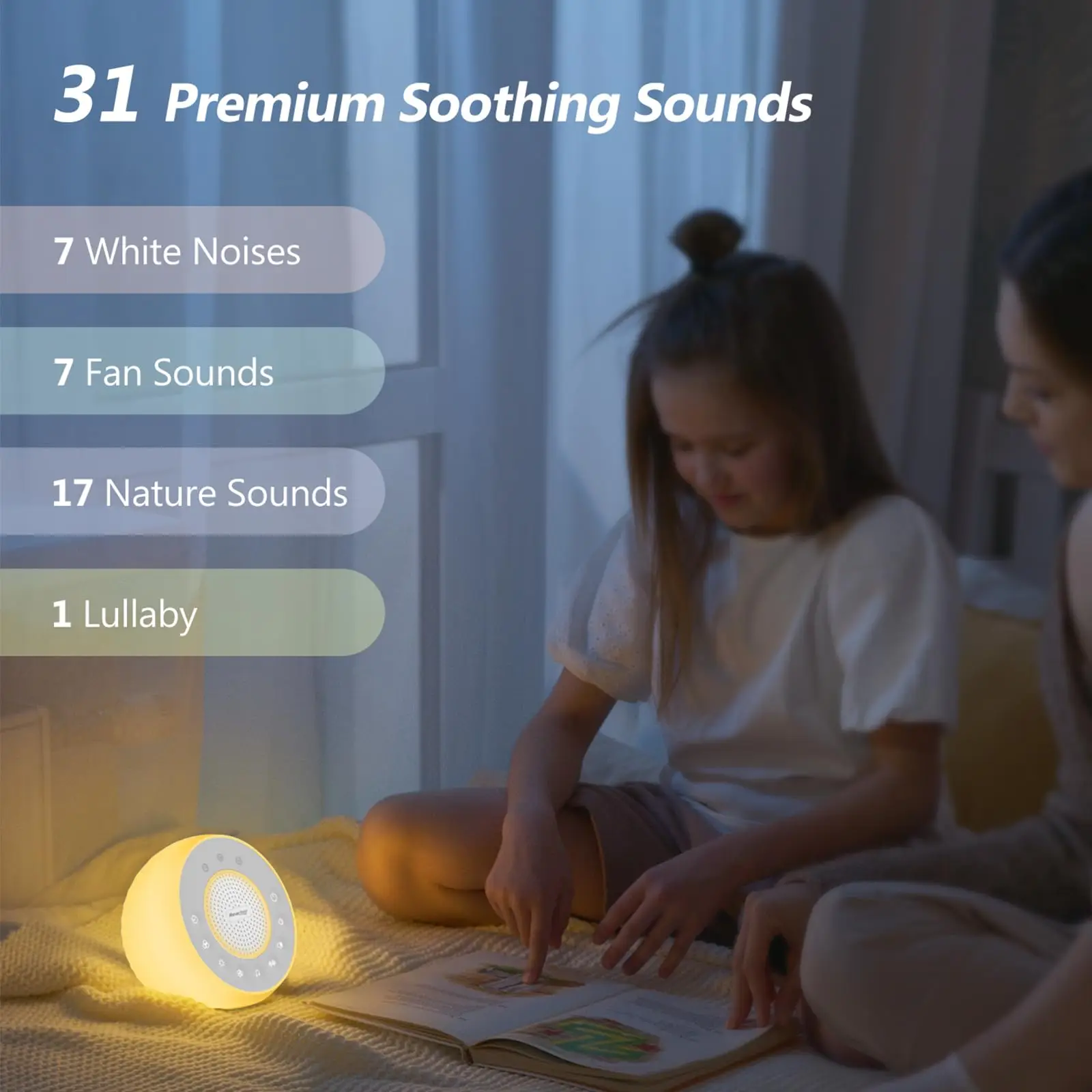 Детский звуковой автомат с белым шумом Reacher R2 и 31 натуральными успокаивающими