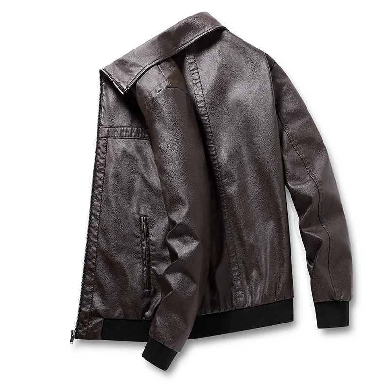 

Autumn Winter Leisure High Quality PU Jacket Plus Velvet Motorcycle Leather Coat Men M- 5XL