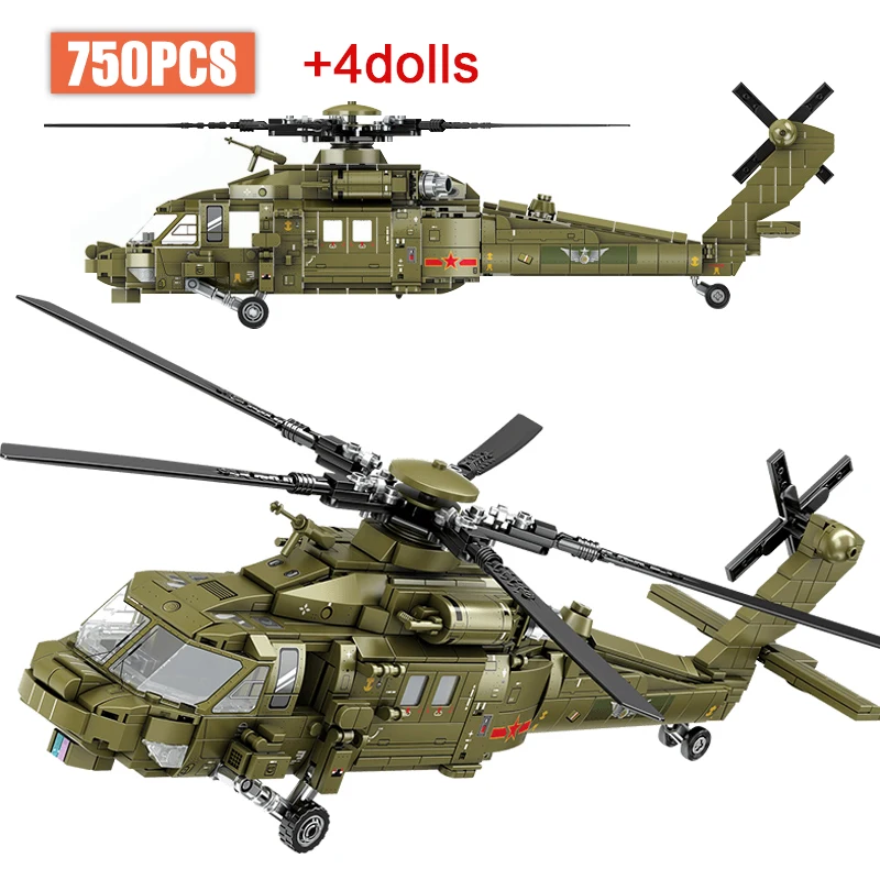 

750pcs City Helicopter WW2 Military Weapon Fighter Aircraft Building Blocks Airplane Figures Bricks Toys for Children Gifts