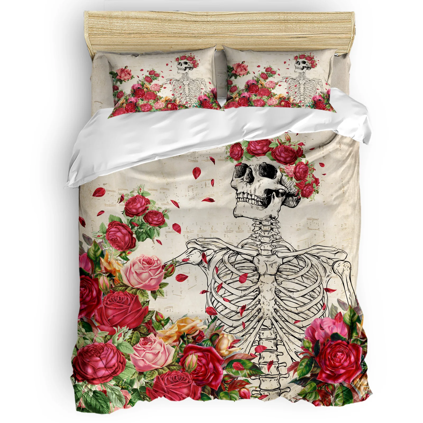 

Skull Rose Sheet Music Retro Comfortable Household Goods Bedroom Bed Luxury Duvet Cover 2/3/4 Pieces