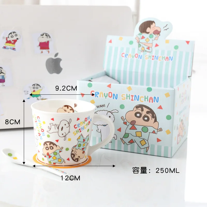 300ML Crayon Shinchan Mug Ceramic Mug with Spoon Cute Cartoon Printing Shin-chan Pajamas Student Home Milk Cup Gift Box for Kids images - 6