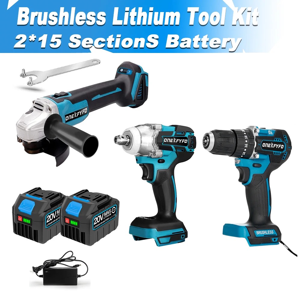 

Набор электроинструментов ONEKFYFD: гайковерт, угловая шлифмашина, дрель 18 В