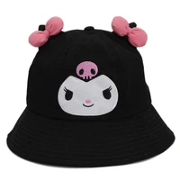 sanrio kuromi kawaii new fisherman hat japanese cute girl heart bow cartoon black pot hat outdoor sun hat casual hat