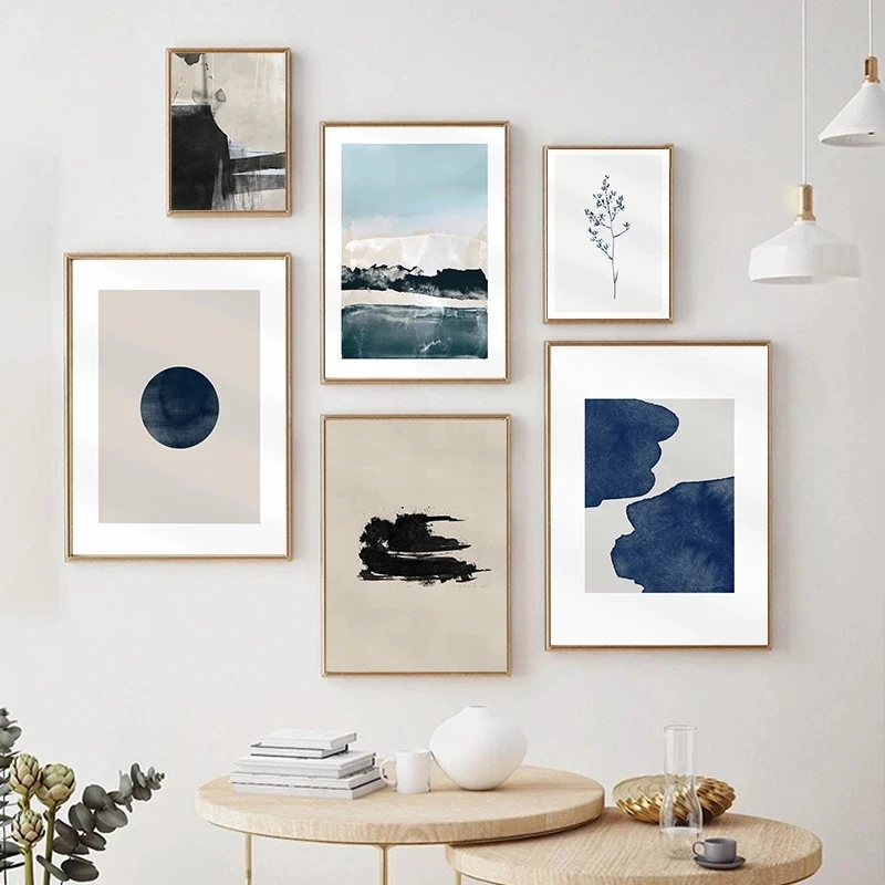 Абстрактный плакат с черными и синими чернилами холст настенная живопись