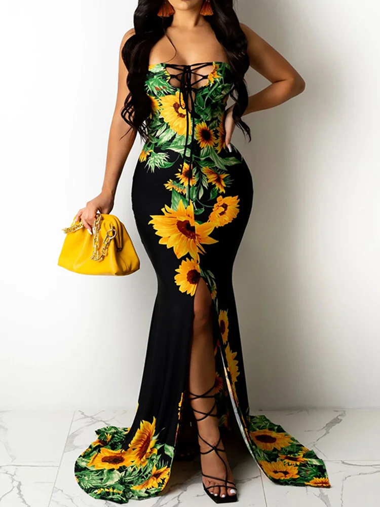 

Женское платье без бретелек, с открытой спиной и разрезом