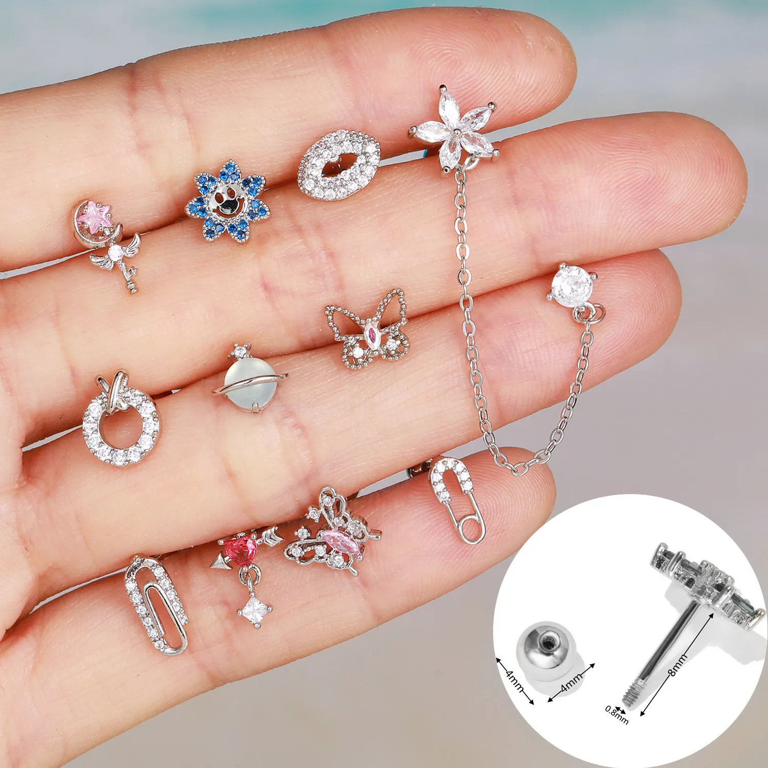 

1 Pc 20G Stainless Steel Rod Zircon Ear Bone Nail Fashion Creative Light Luxury Wind Screw Screw Ball Ear Stud Ear Accessories