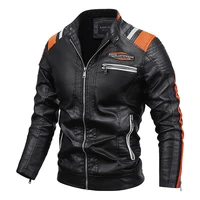 mens fashion stitching contrast color pu plus velvet leather jacket autumnwinter versatile windproof and warm motorcycle jacket