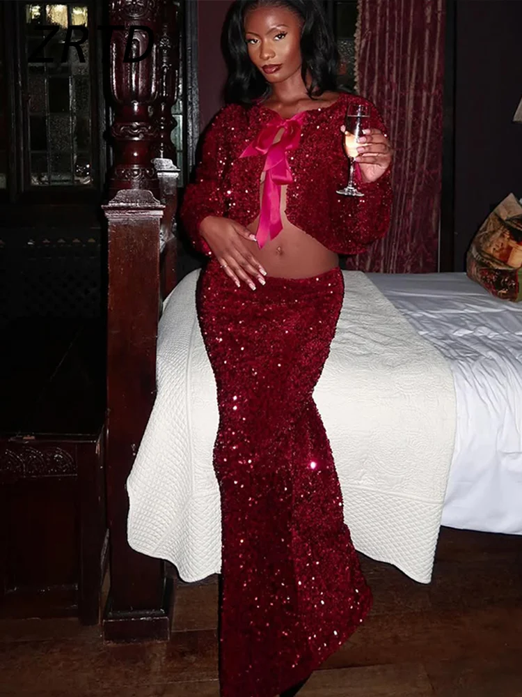 Топы с блестками на шнуровке комплект макси-юбки женский сексуальный короткий