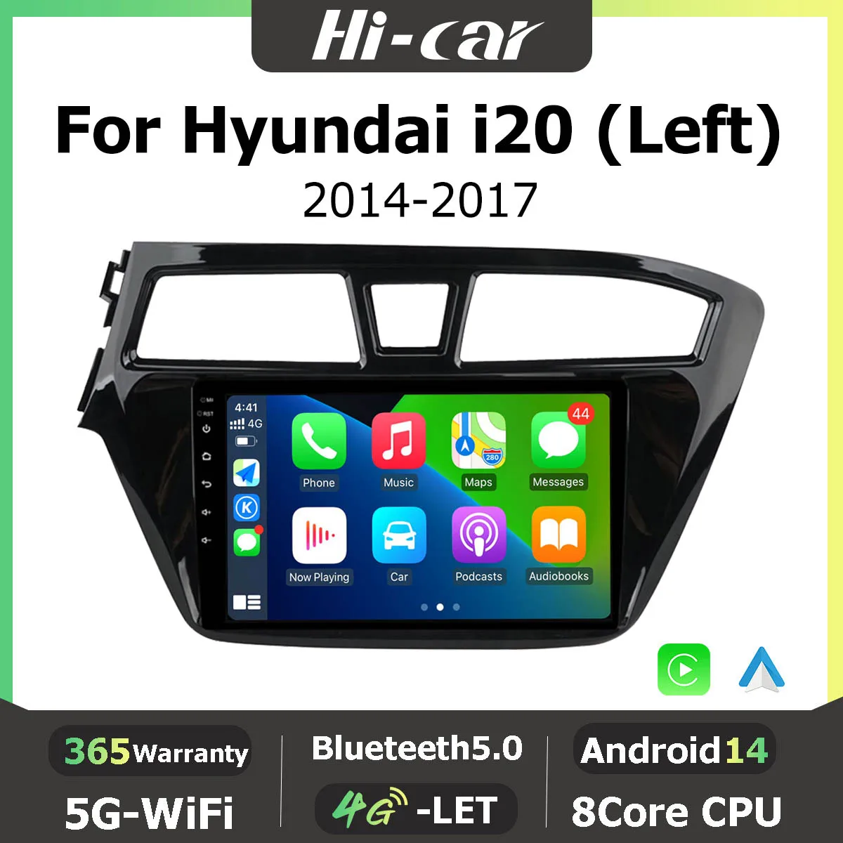 Фото Для Hyundai I20 2014-2017 левый автомобильный радиоплеер Android14 2din GPS-навигация Беспроводной Android Auto Carplay 8-ядерный BT5.0 №1