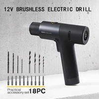 12v brushless electric drill led smart screen cordless electric screwdriver lithium power tool s2 steel 18 bits set
