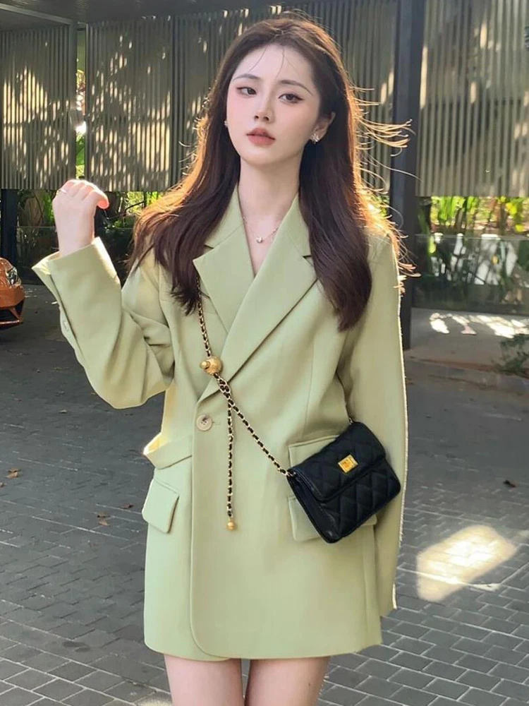 

Куртка UNXX для женщин, Новинка весна-осень 2023, темпераментный свободный зеленый костюм для отдыха, пиджак для женщин в стиле High Street