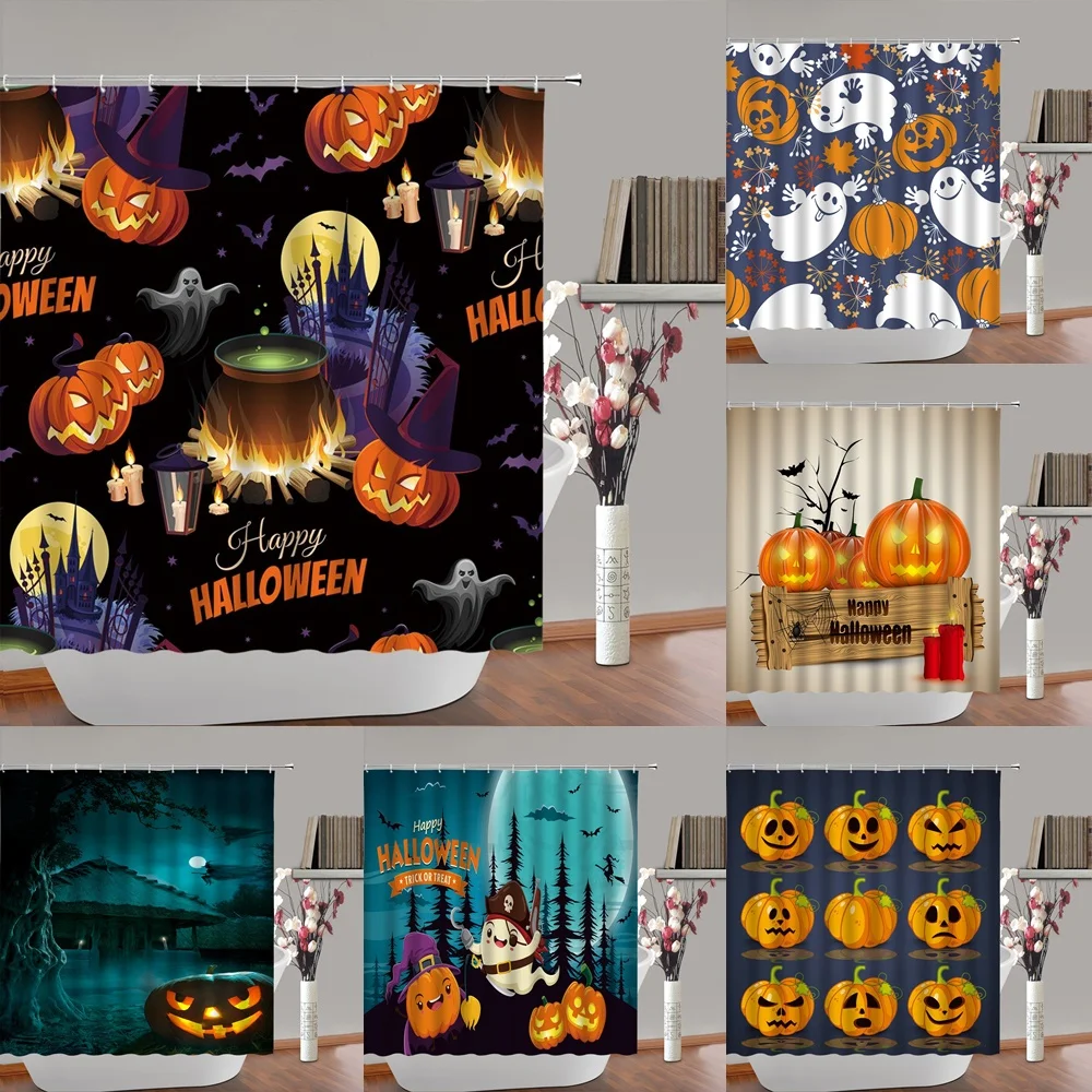 

Занавеска для душа в виде призрака на Хэллоуин, тыквы, черепа, волшебный мультяшный занавес для ванны для детей, занавеска для ванной из полиэстера, экран для ванной комнаты, домашний декор