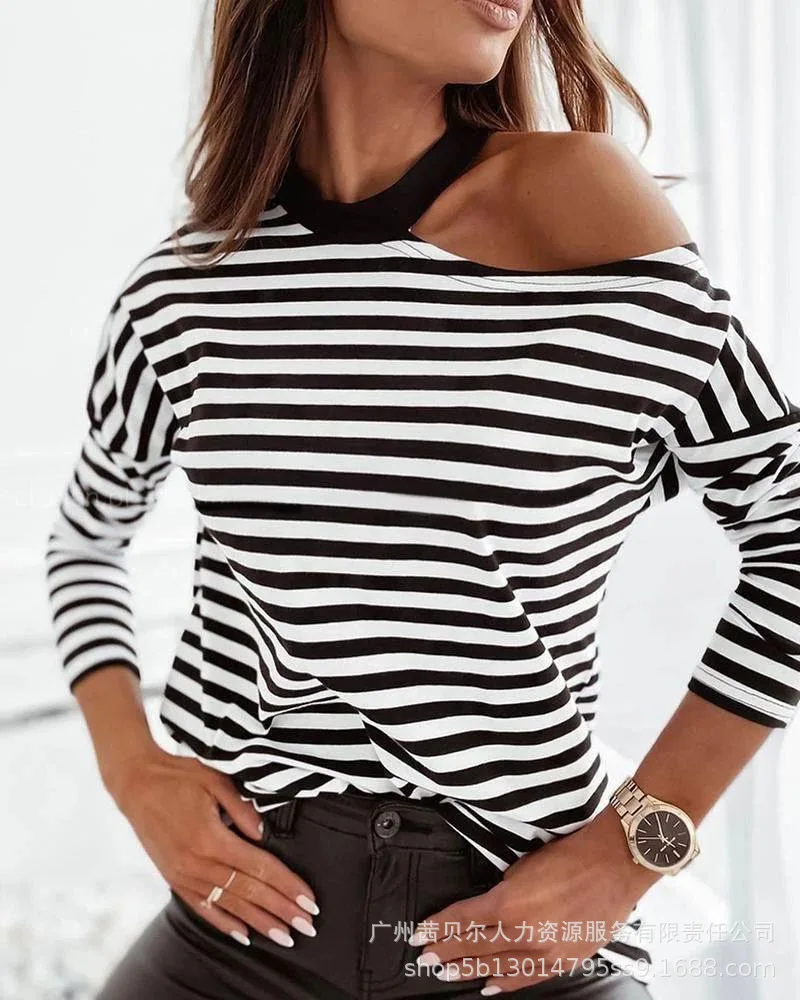 

sexy Off shoulder striped print top women summer 2022 new fashion