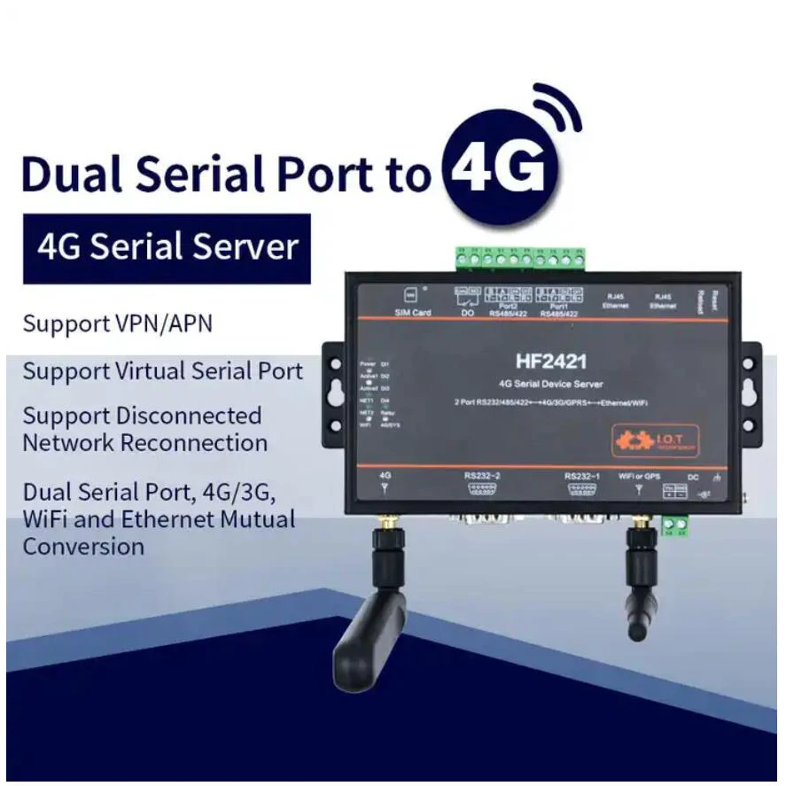 

HF2421 WIFI 4G Rj45 Modbus Converter MQTT TCP IP IoT Gateway Wide Range RS232 RS485 RS422 Serial Server