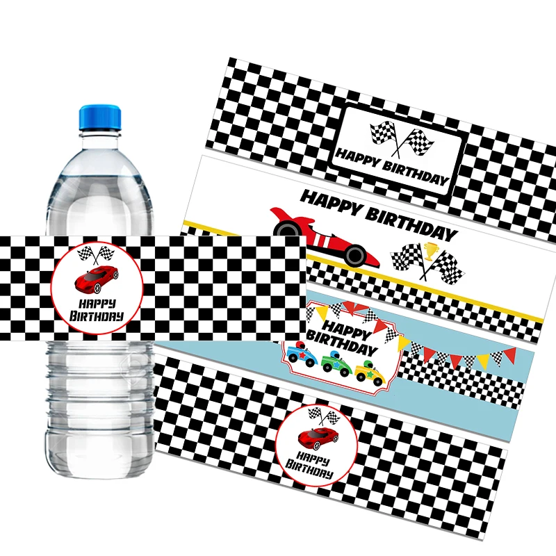 10/20pcs Racing Car Water Bottle Labels Happy Birthday Racin