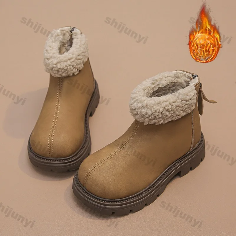 Зимние короткие сапоги для девочек плюшевые теплые новые нескользящие ботильоны