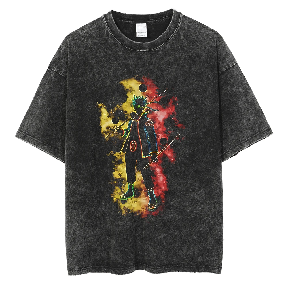 

Fashion Streetwear Men Washed T-Shirt Harajuku Japanese Anime Naruto Vintage Tshirt Summer Cotton Tops Short Sleeve T shirt