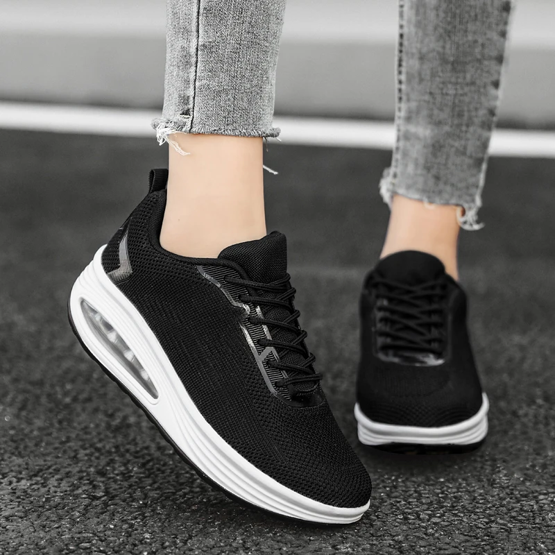 Outdoor walking shoes women's casual sports shoes air cushion height-increasing shoes light dance training shoes lace up