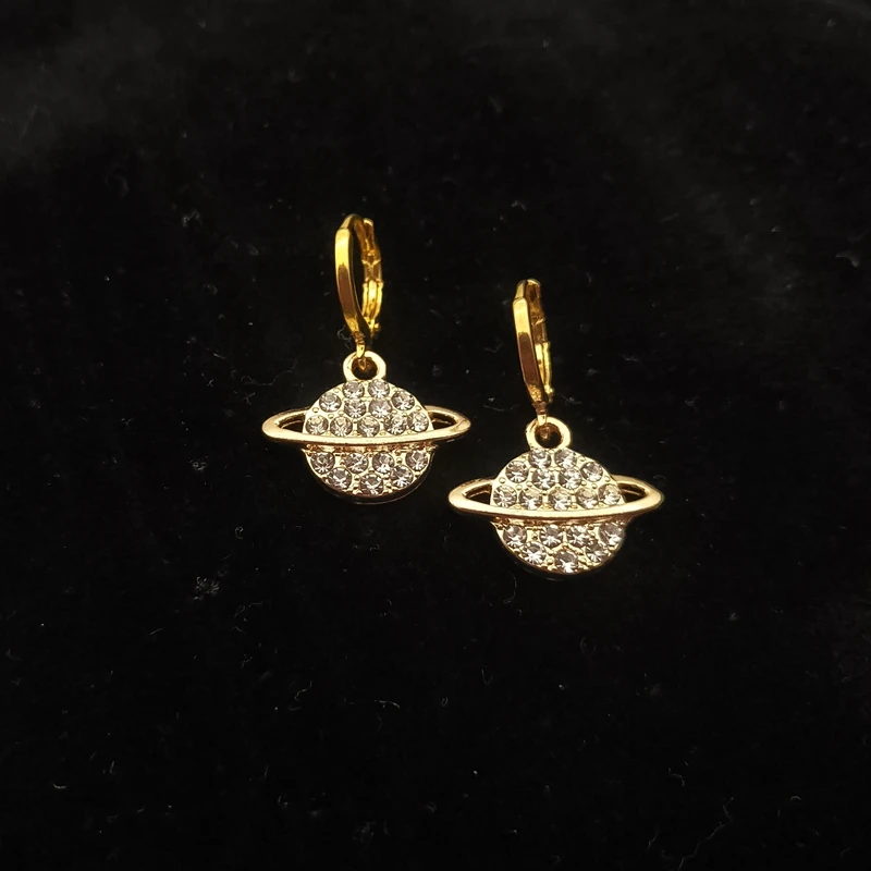 Классические милые золотые серьги-подвески в виде Сатурна стразы модные женские