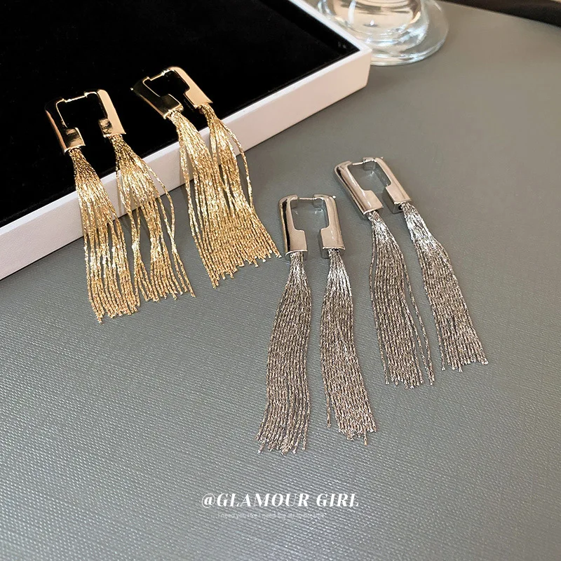 

Новые Модные металлические длинные висячие серьги с кисточками для женщин золотого цвета из медного сплава Висячие серьги для женщин ювели...