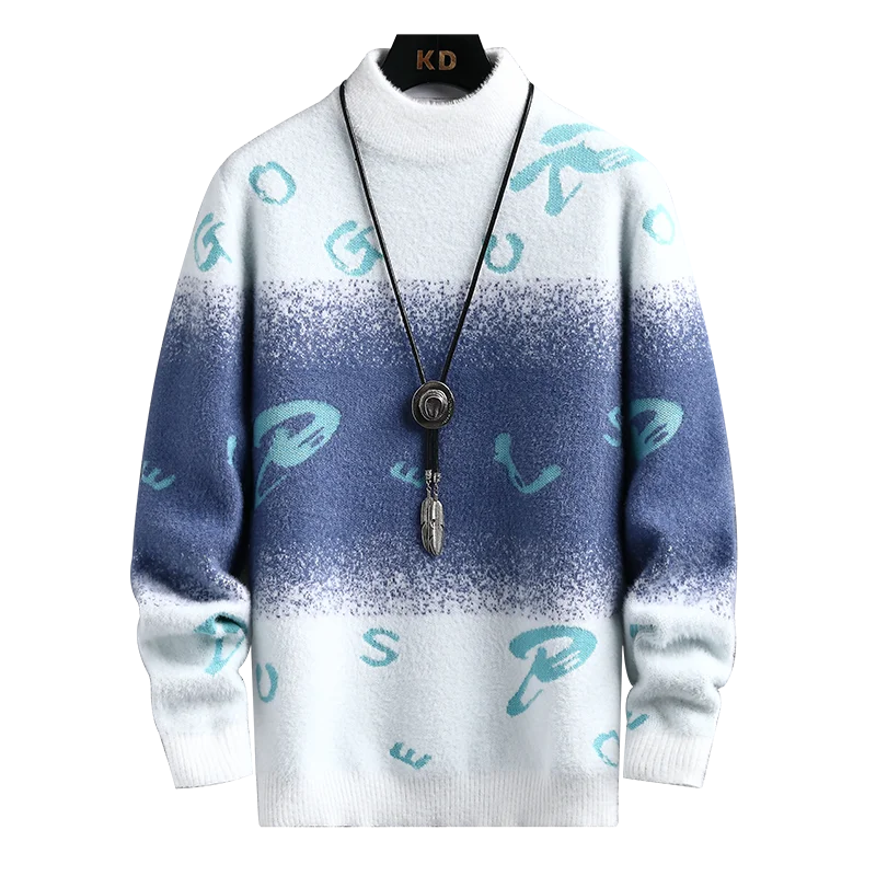

2023 Autumn Winter New Men's Fashion Casual Slim Fit High Quality Sweater Men's Plus Velvet Thick Warm Large Size Sweater MY27