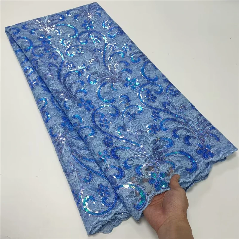 

High Quality 5 Yards African George Lace Fabric With Net Sequins And Stones Embroidered George Lace Fabric For the wedding