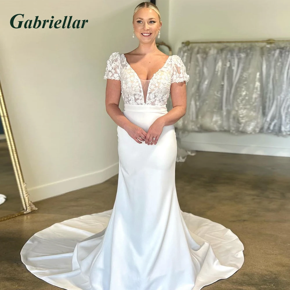 

Gabriellar Charming V-neck Wedding Dress For Brides Lace Appliques Backless Mermaid Court Train Vestido De Noiva Made To Order